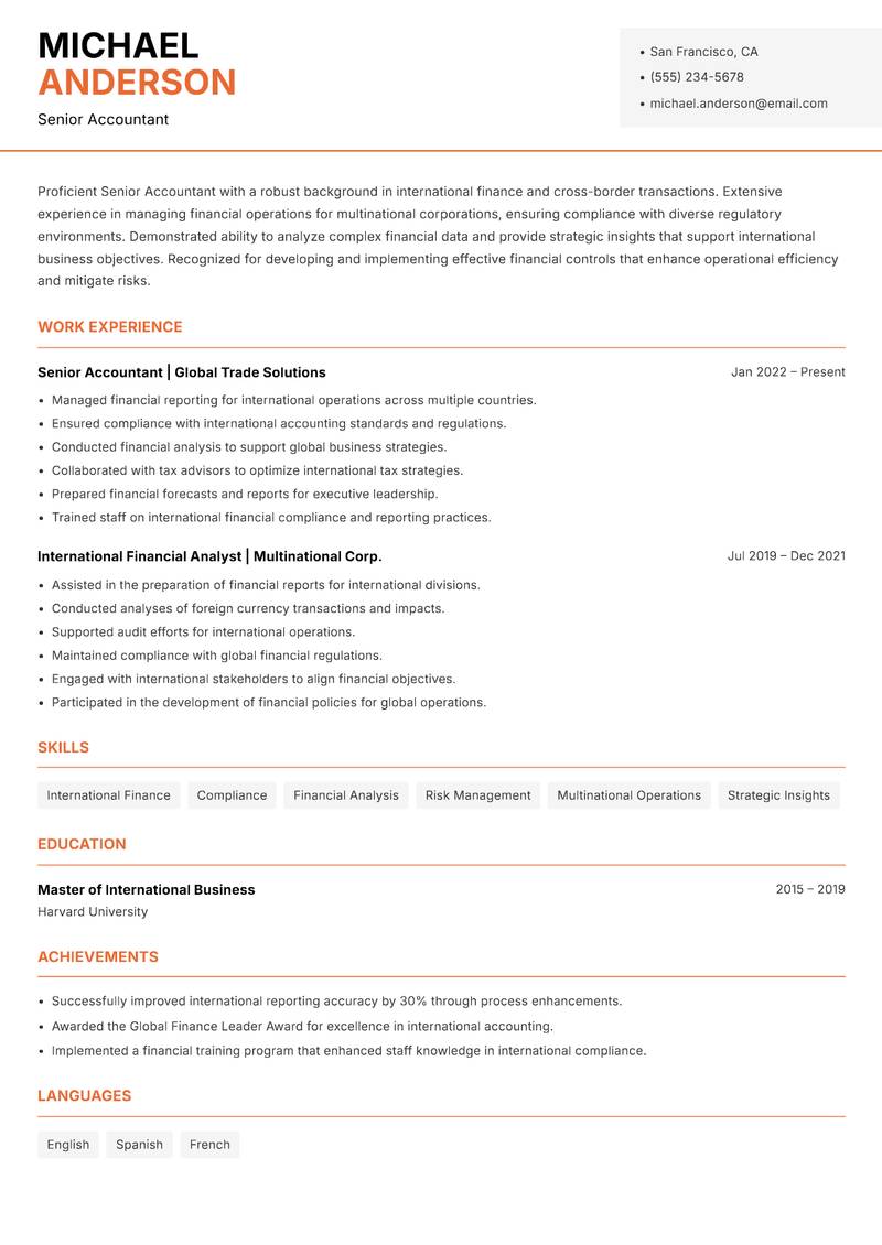 Senior Accountant resume template — Modern Professional