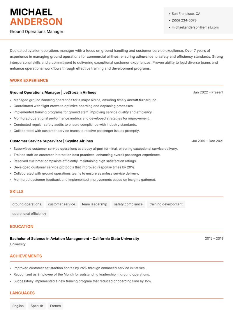 Senior Aviation Manager resume template — Modern Professional