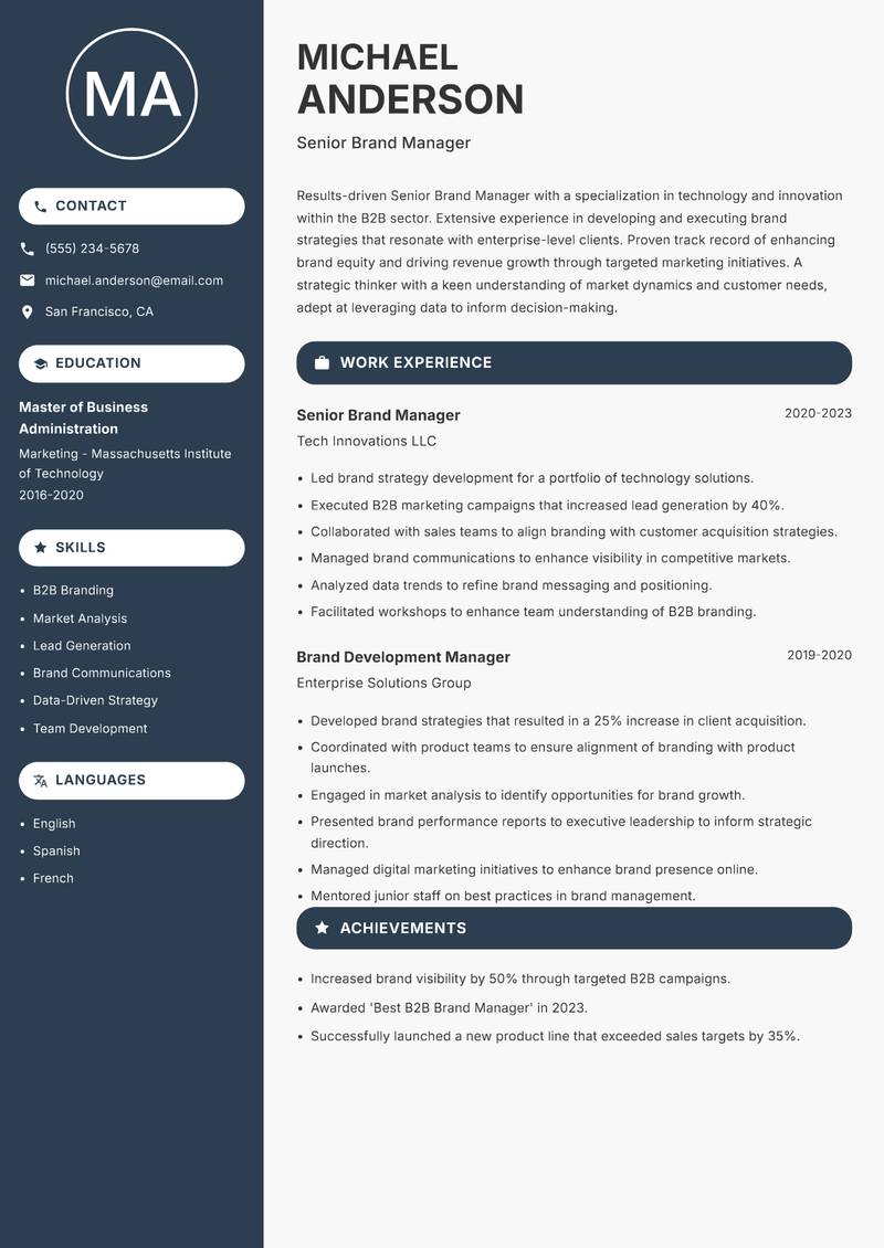 Senior Brand Manager resume template — Compact