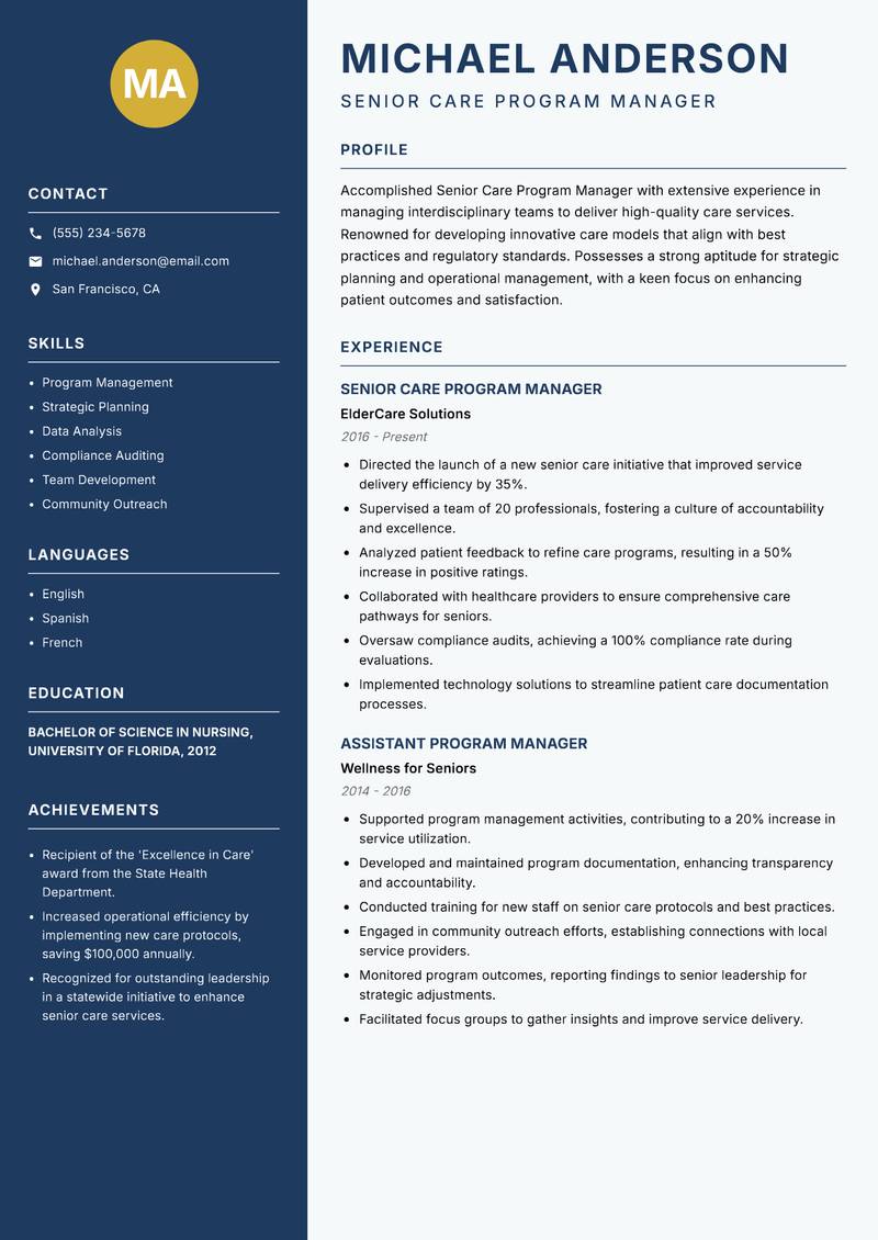 Senior Care Program Manager resume template — Classic Clean