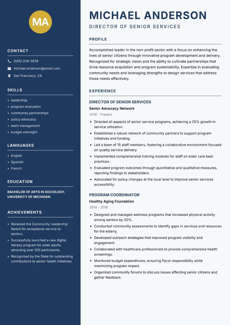 Senior Citizen Program Officer resume template — Classic Clean