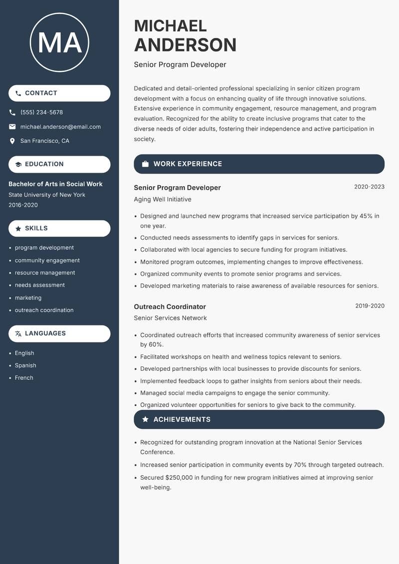 Senior Citizen Program Officer resume template — Compact