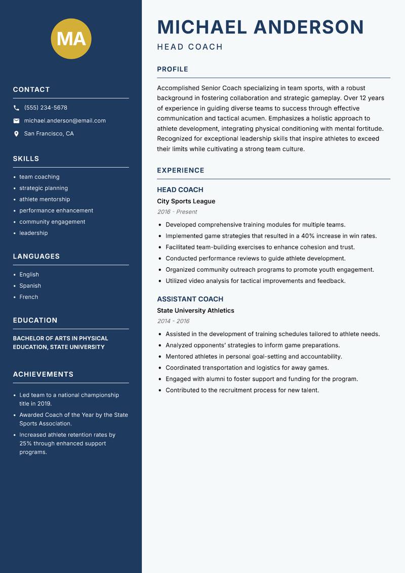Senior Coach resume template — Classic Clean
