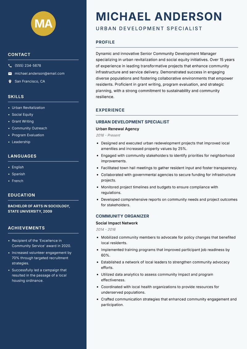Senior Community Development Manager resume template — Classic Clean