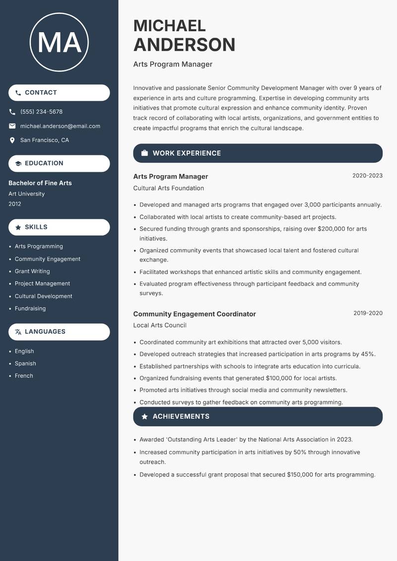 Senior Community Development Manager resume template — Compact