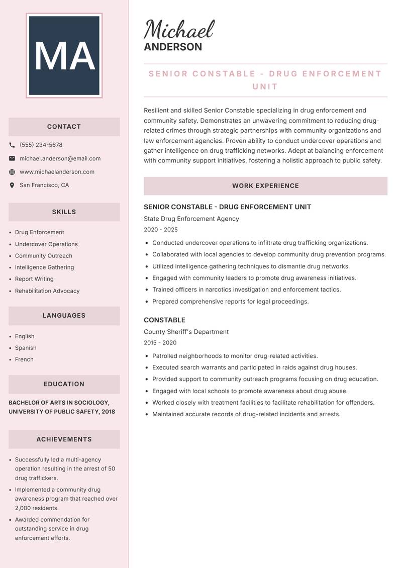 Senior Constable resume template — Executive