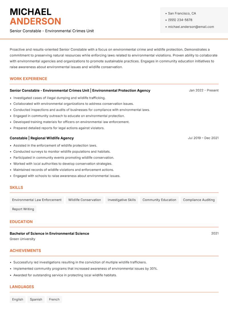 Senior Constable resume template — Modern Professional