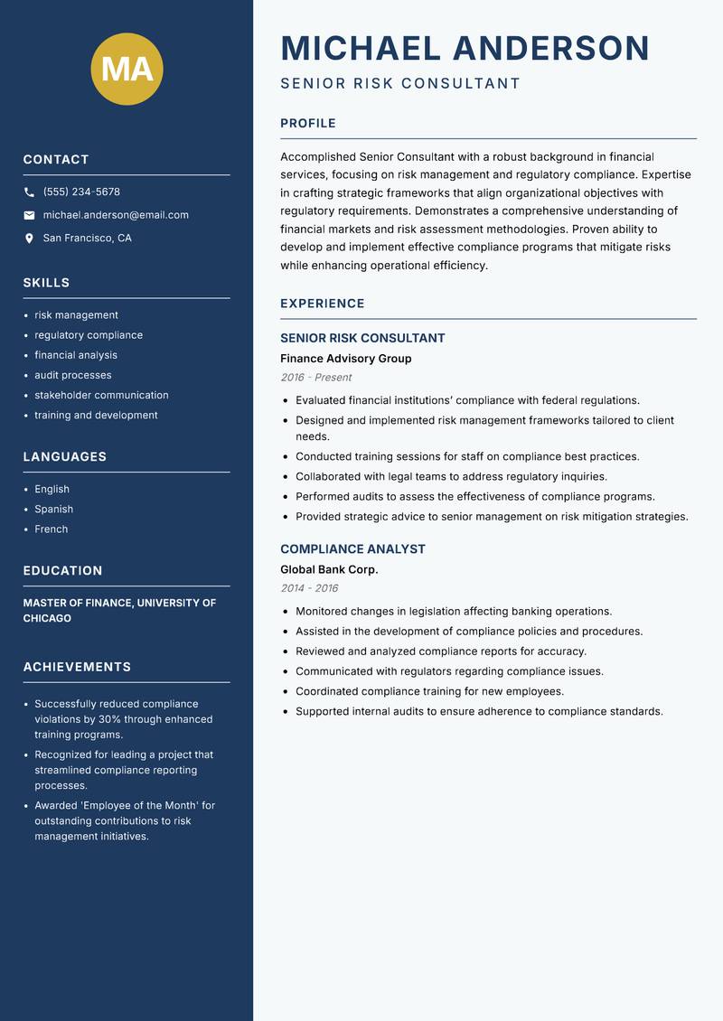 Senior Consultant resume template — Classic Clean