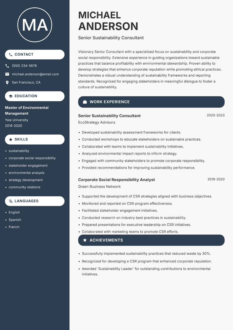 Senior Consultant resume template — Compact