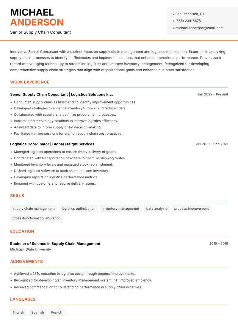 Senior Consultant resume template — Modern Professional