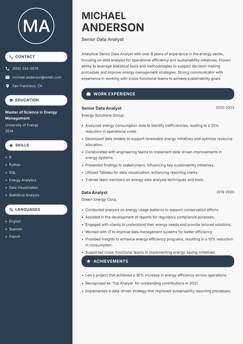 Senior Data Analyst resume template — Compact