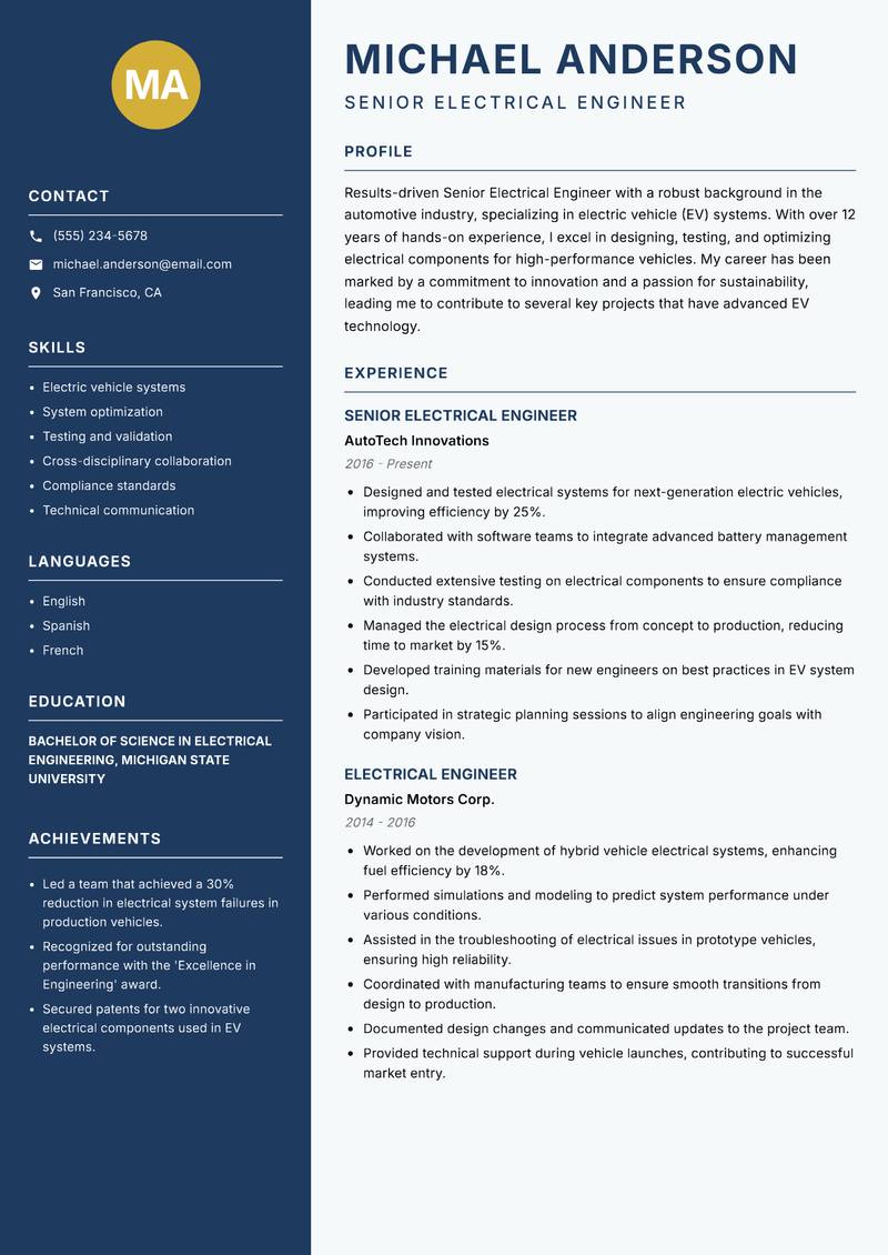Senior Electrical Engineer resume template — Classic Clean