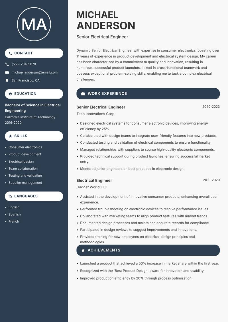 Senior Electrical Engineer resume template — Compact