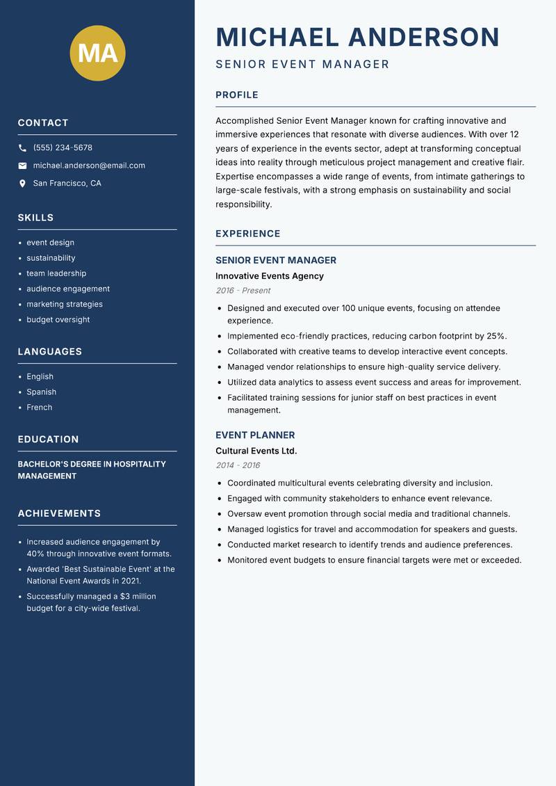 Senior Event Manager resume template — Classic Clean
