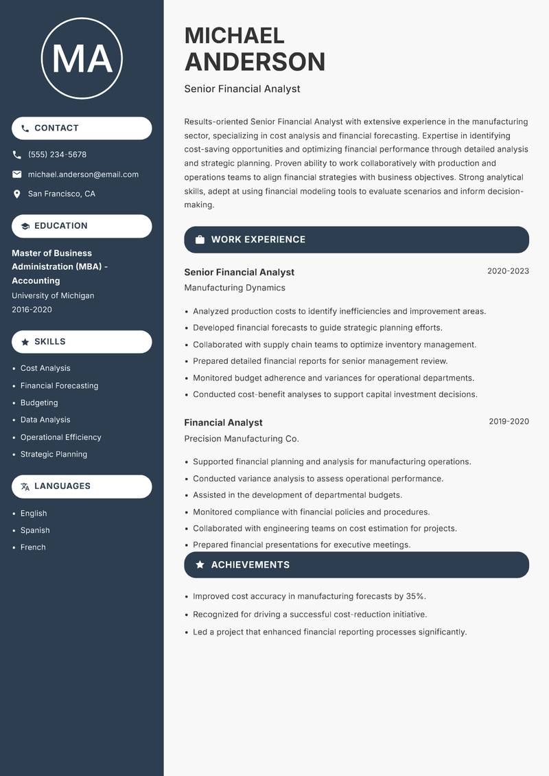 Senior Financial Analyst resume template — Compact