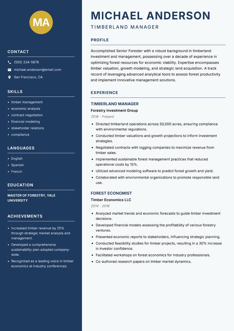 Senior Forester resume template — Classic Clean