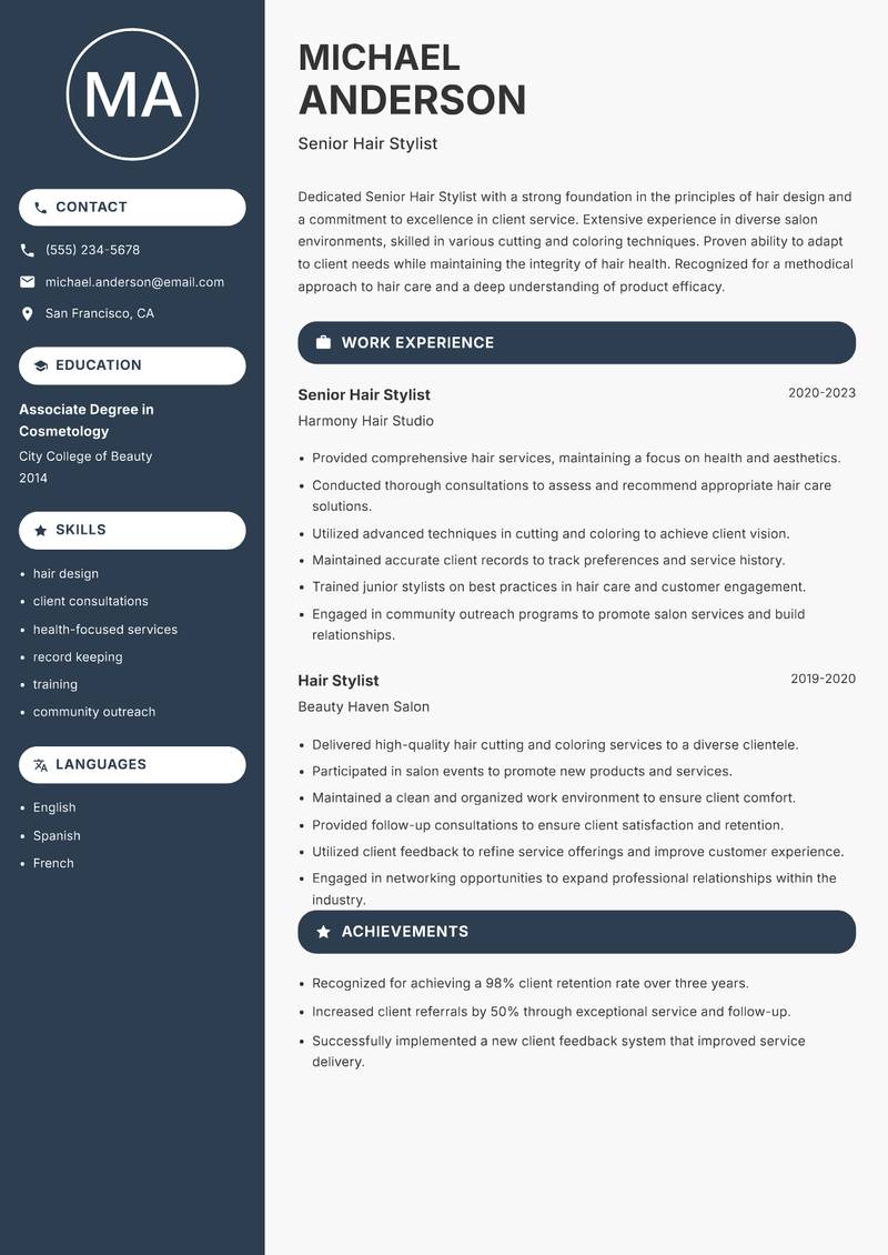 Senior Hair Stylist resume template — Compact