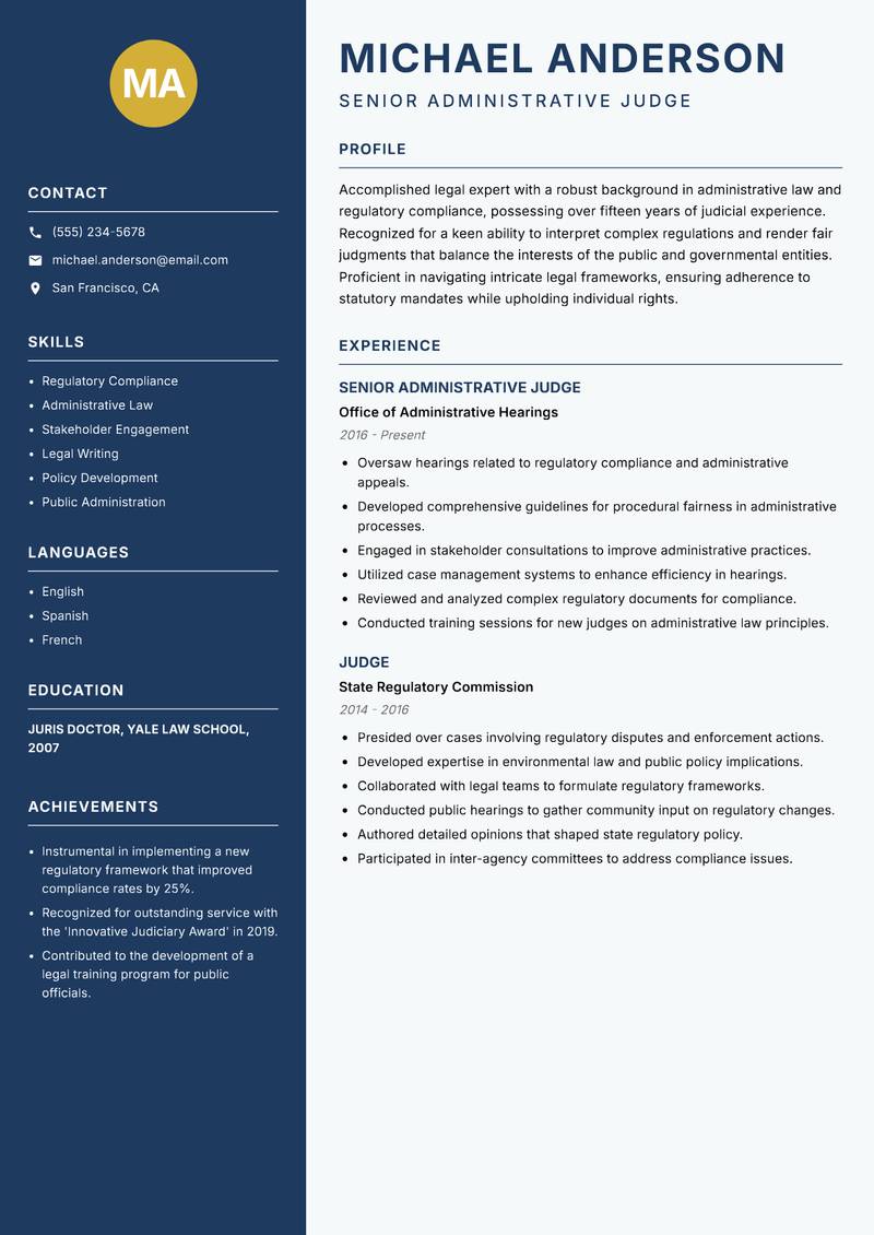 Senior Judge resume template — Classic Clean