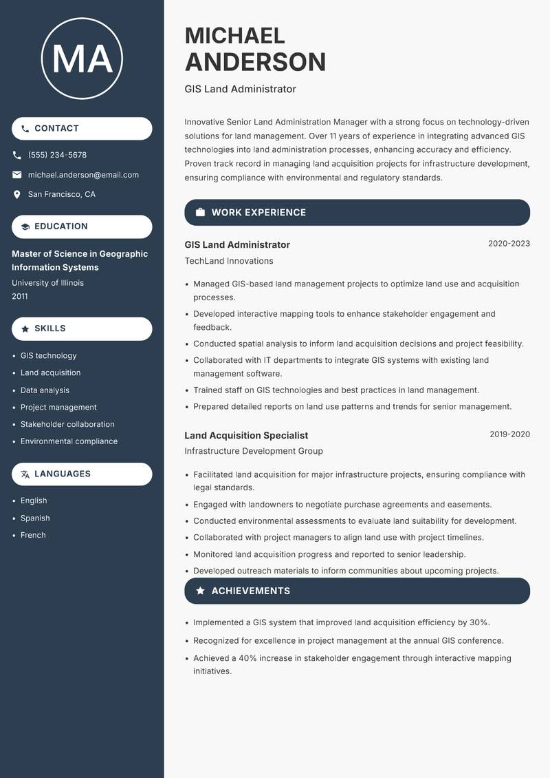 Senior Land Administration Manager resume template — Compact