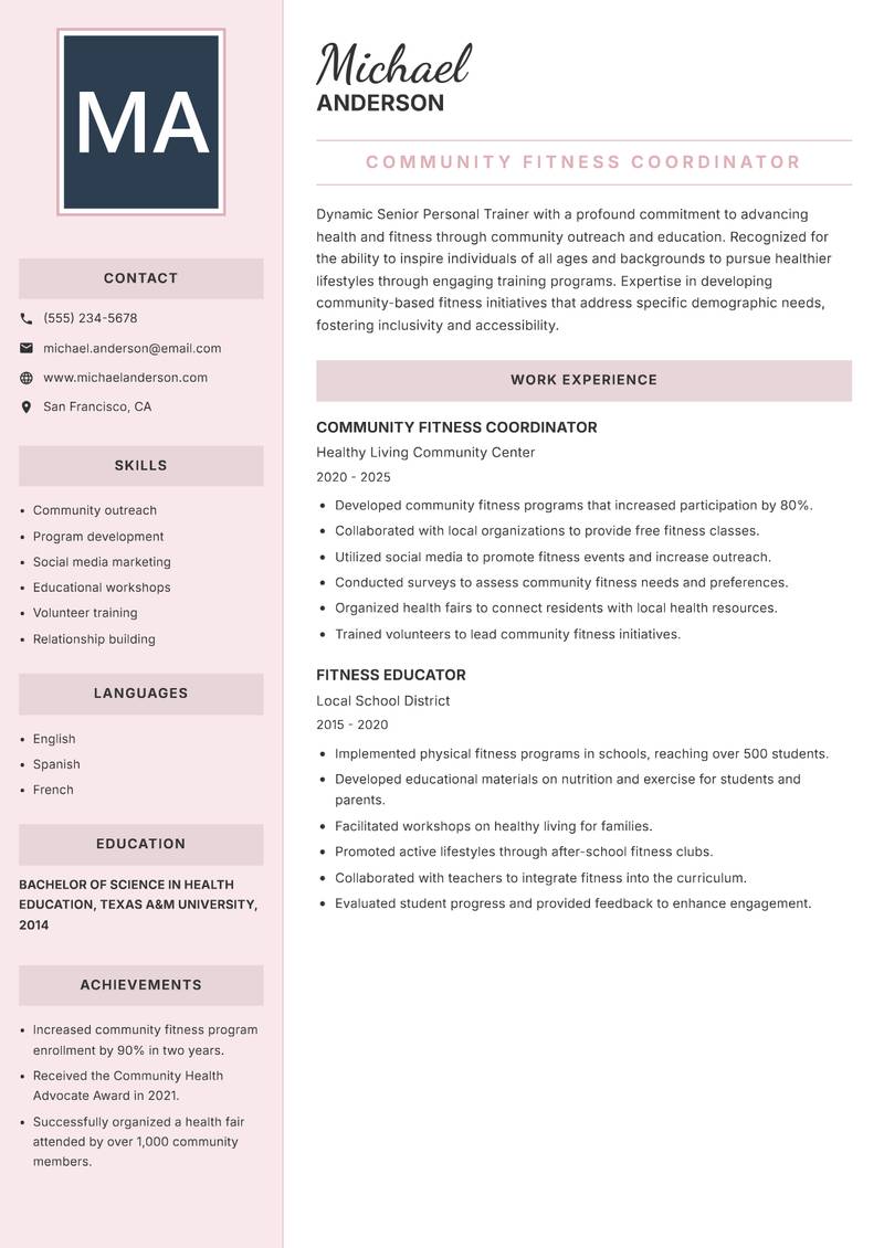 Senior Personal Trainer resume template — Executive