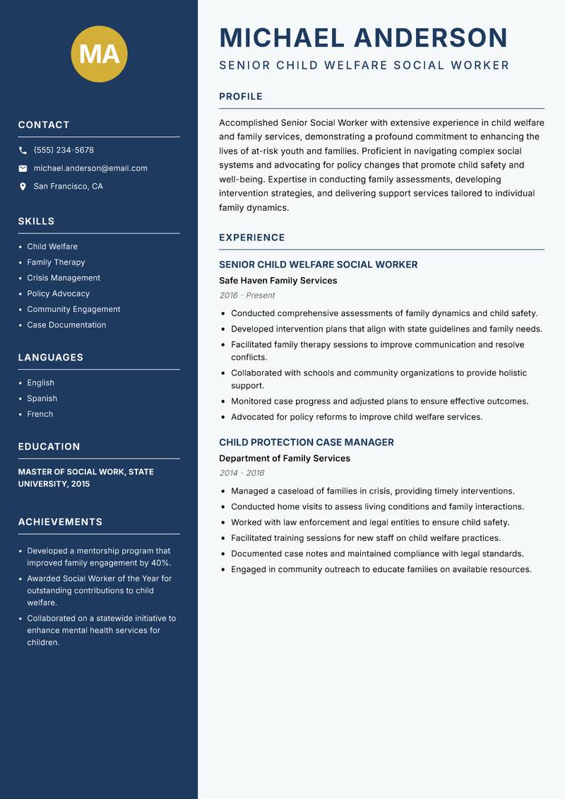Senior Social Worker resume template — Classic Clean