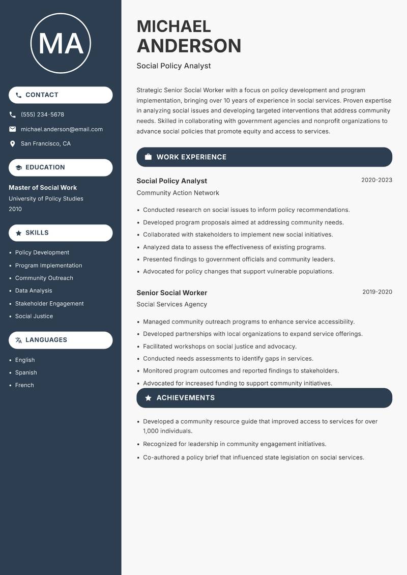 Senior Social Worker resume template — Compact
