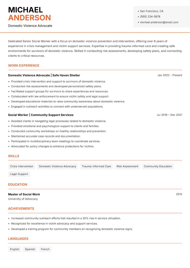 Senior Social Worker resume template — Modern Professional