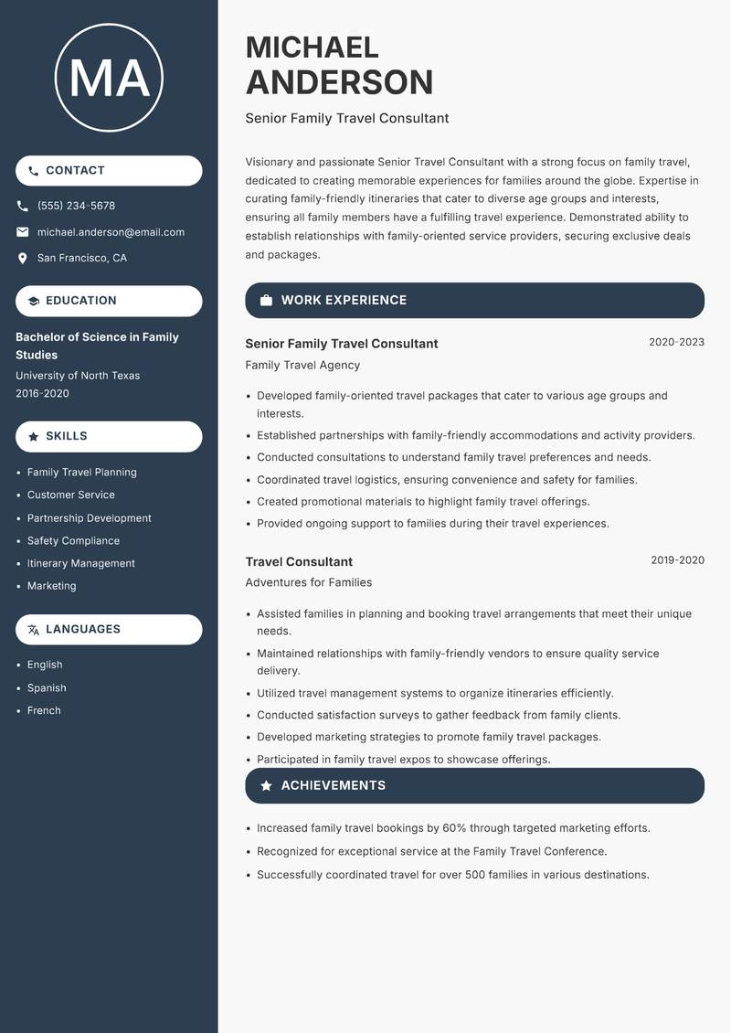 Senior Travel Consultant resume template — Compact