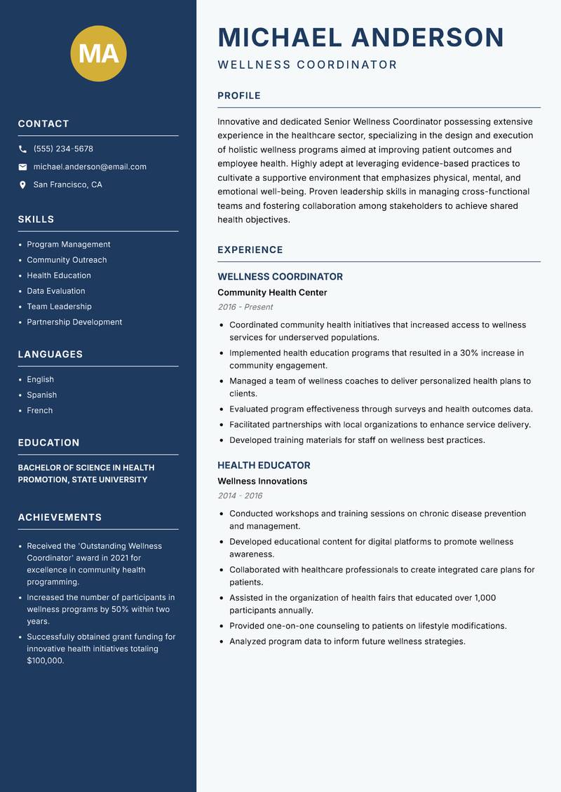 Senior Wellness Coordinator resume template — Classic Clean