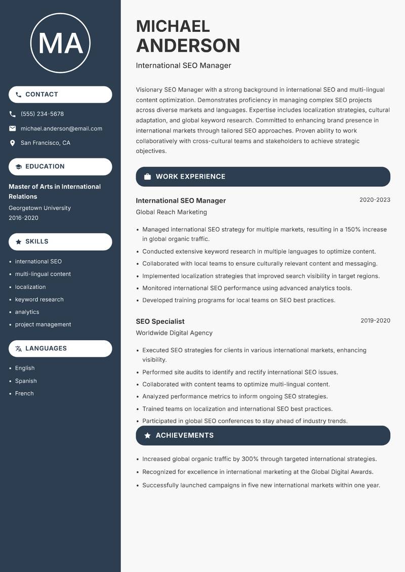 SEO Manager resume template — Compact
