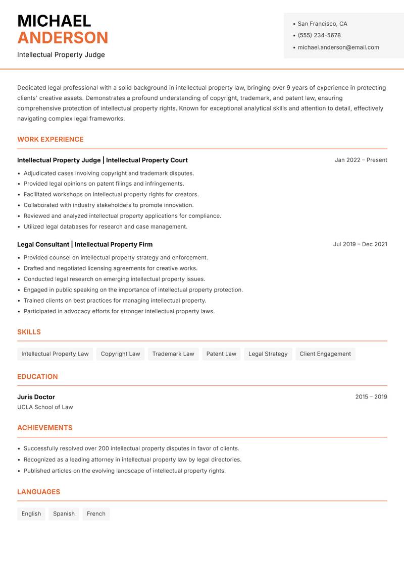 Sessions Court Judge resume template — Modern Professional