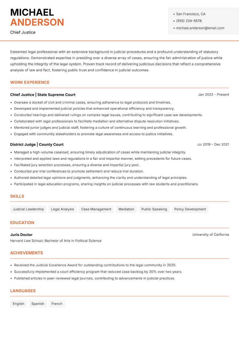 Sessions Judge resume template — Modern Professional