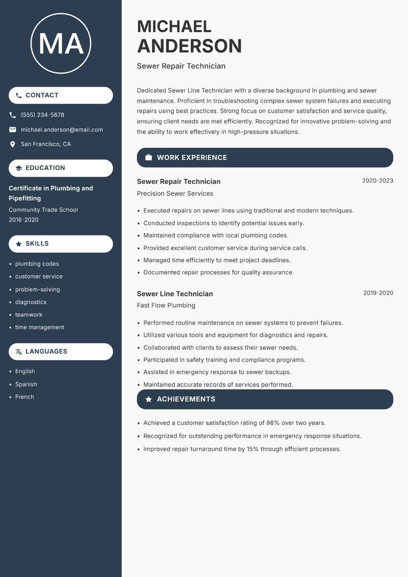 Sewer Line Technician resume template — Compact