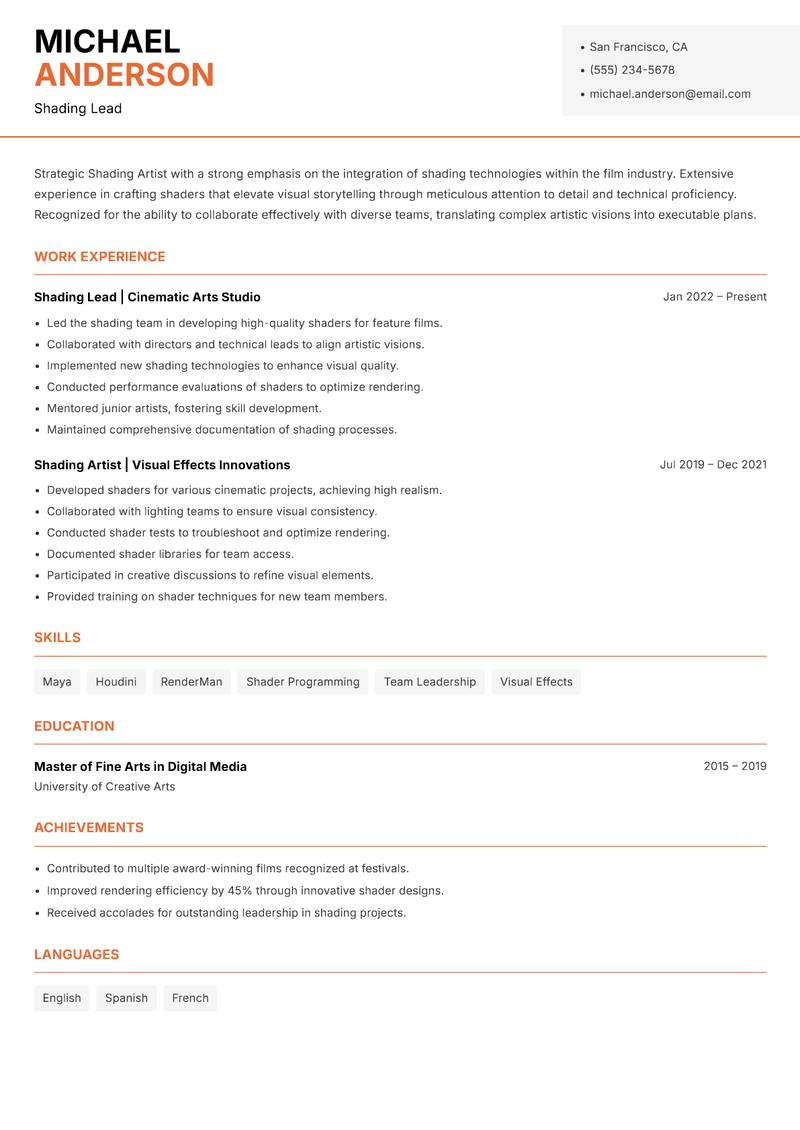 Shading Artist resume template — Modern Professional
