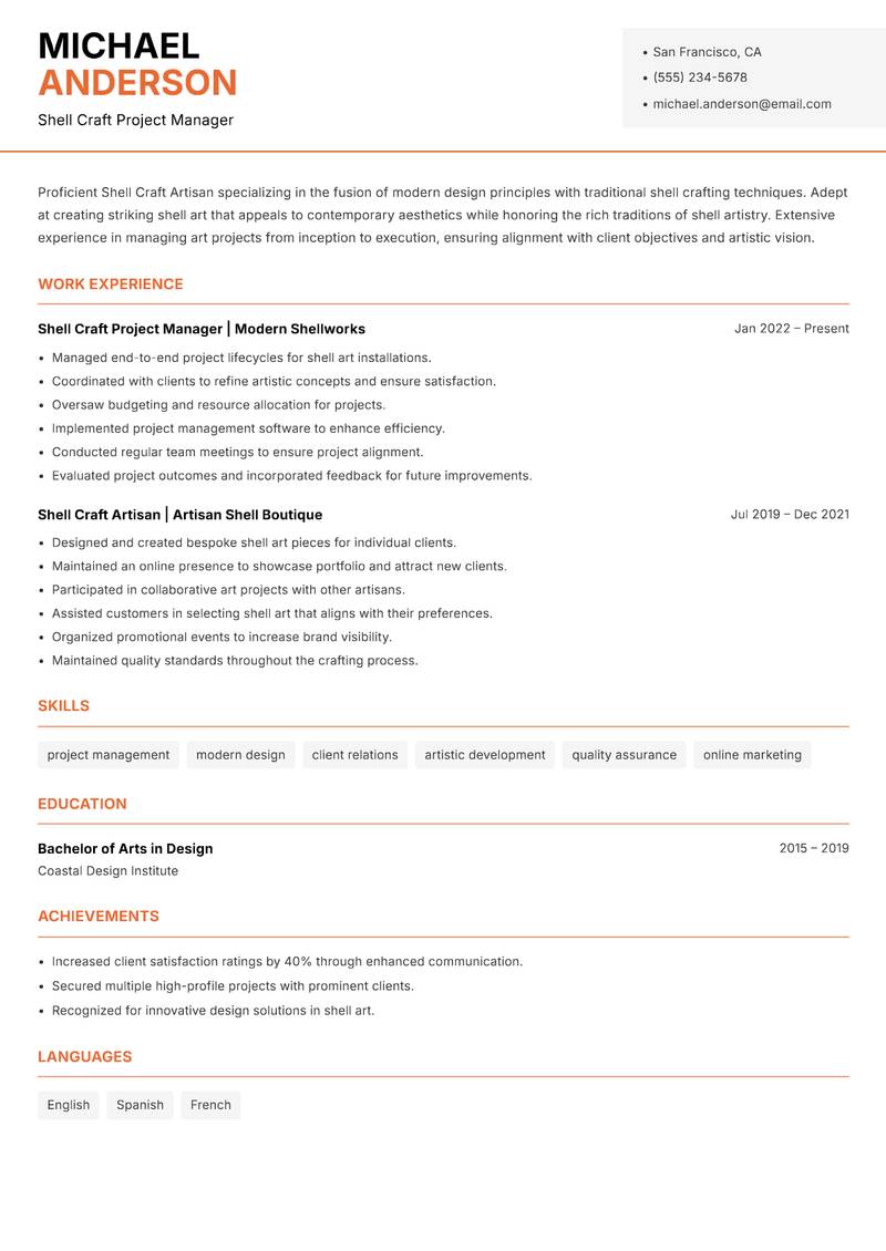 Shell Craft Artisan resume template — Modern Professional