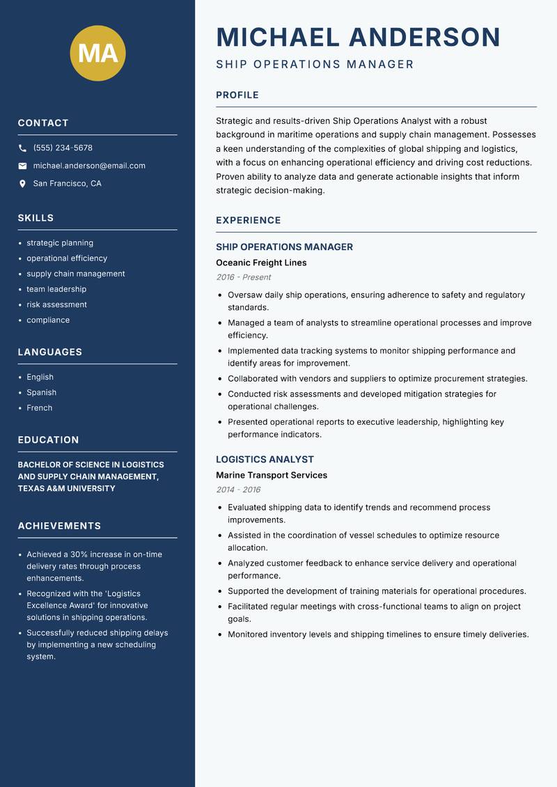 Ship Operations Analyst resume template — Classic Clean