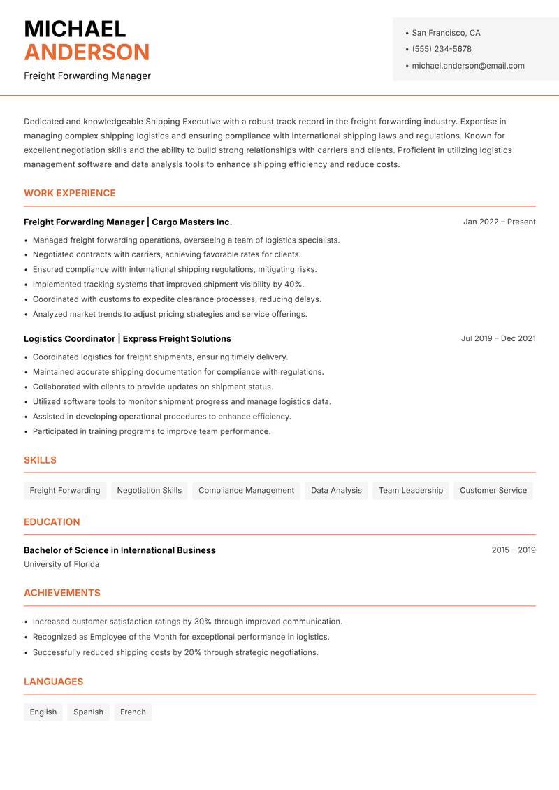Shipping Executive resume template — Modern Professional