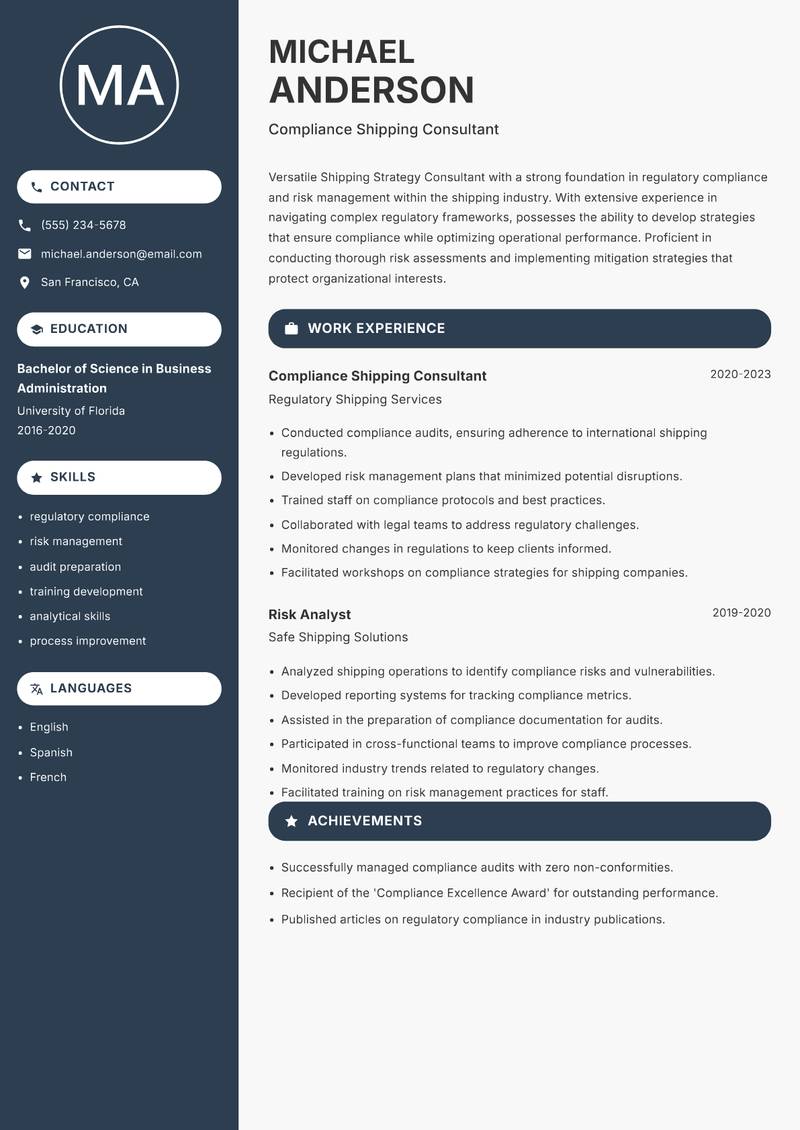 Shipping Strategy Consultant resume template — Compact