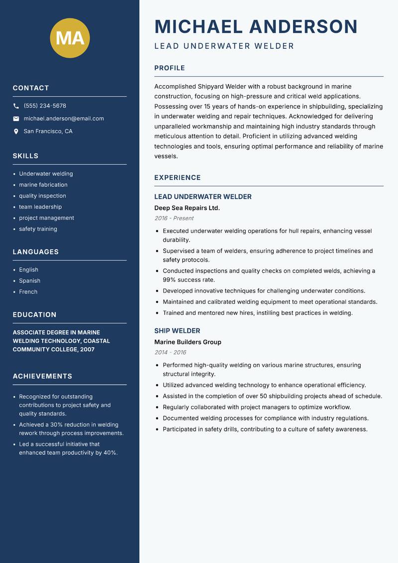 Shipyard Welder resume template — Classic Clean