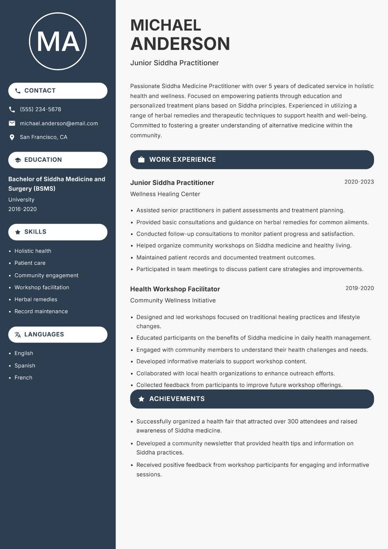 Siddha Medicine Practitioner resume template — Compact
