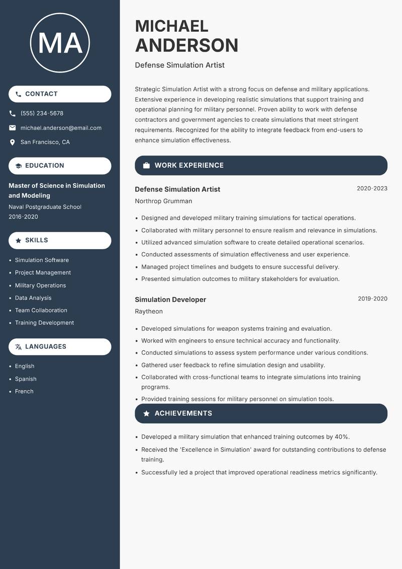 Simulation Artist resume template — Compact