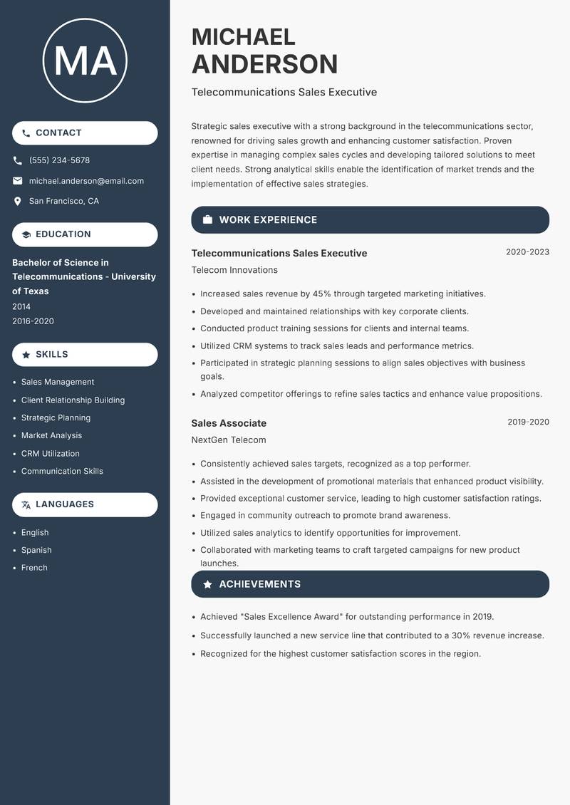 Site Sales Executive resume template — Compact