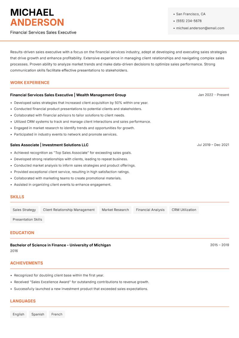 Site Sales Executive resume template — Modern Professional