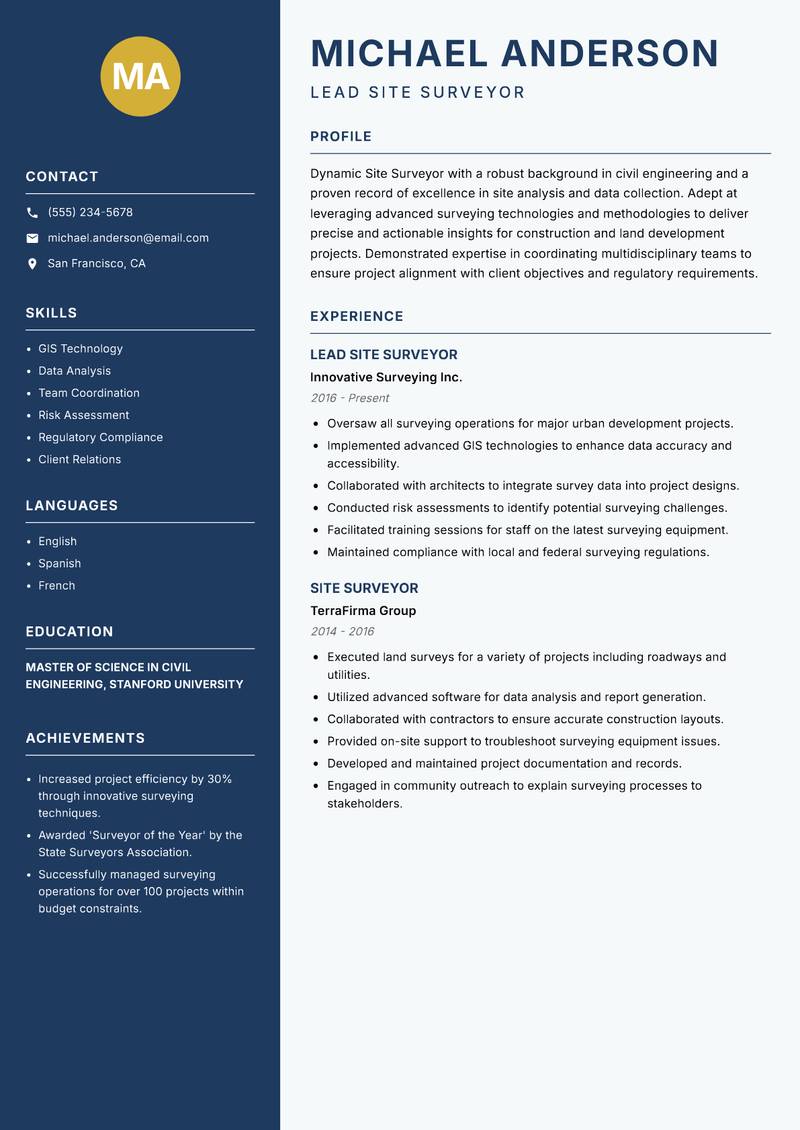 Site Surveyor resume template — Classic Clean
