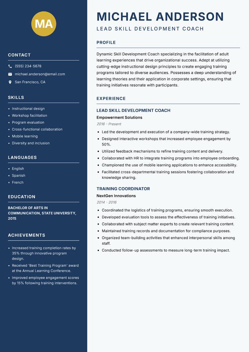 Skill Development Coach resume template — Classic Clean