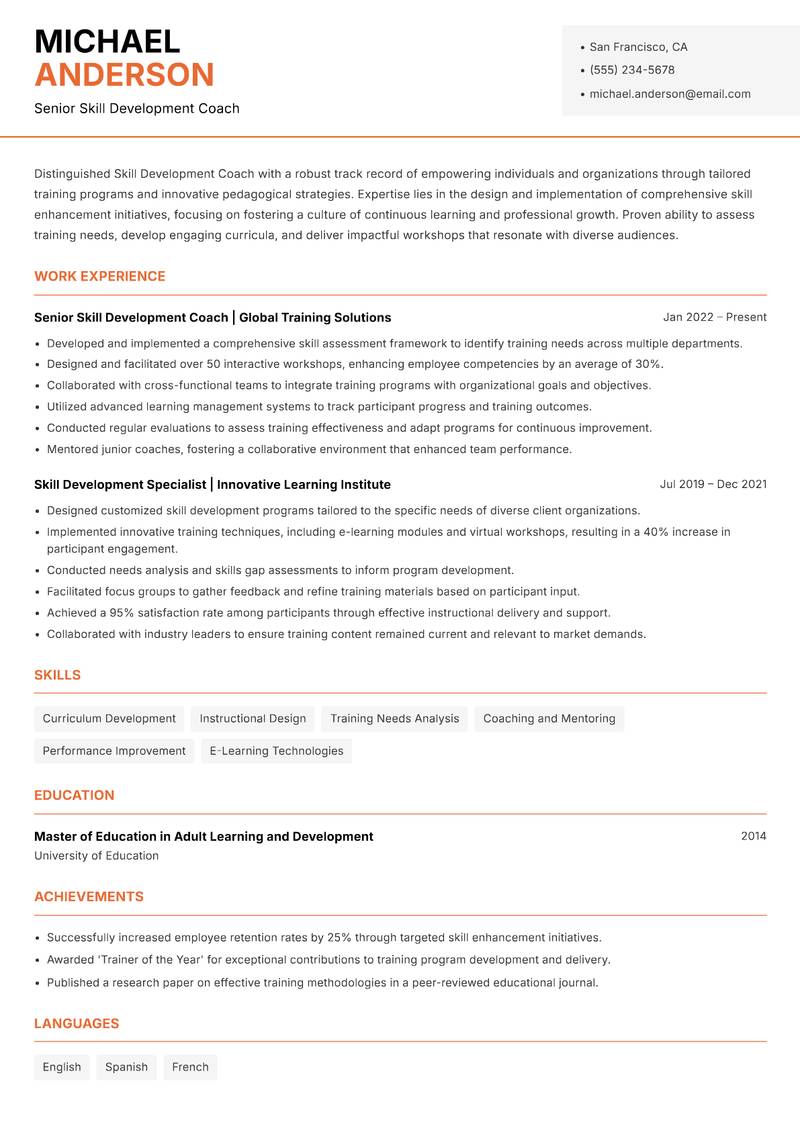 Skill Development Coach resume template — Modern Professional