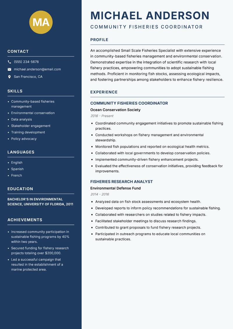 Small Scale Fisheries Specialist resume template — Classic Clean