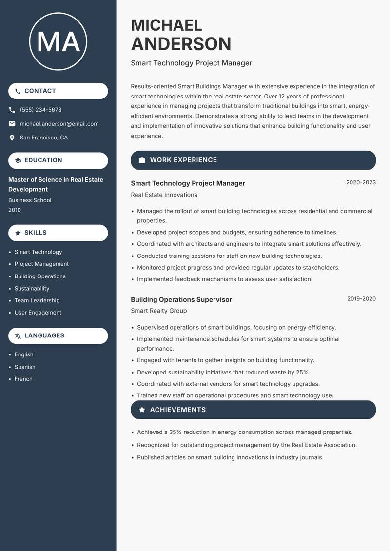 Smart Buildings Manager resume template — Compact