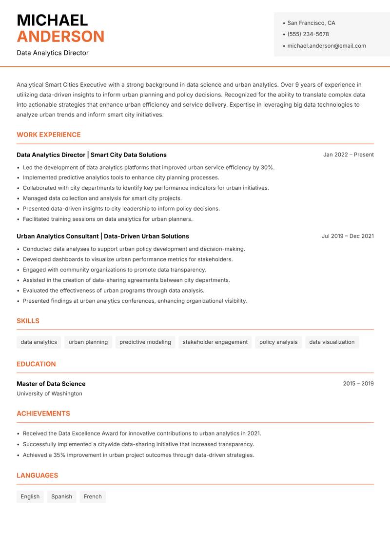 Smart Cities Executive resume template — Modern Professional