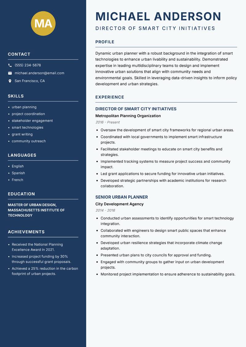Smart Cities Officer resume template — Classic Clean
